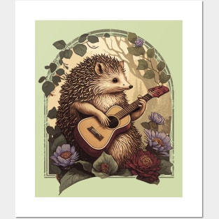 Cottagecore Aesthetic Hedgehog Acoustic Guitar Posters and Art